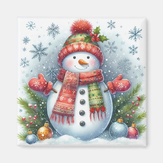 Kerstman op een koude en besneeuwde sneeuw magneet (Voorkant)