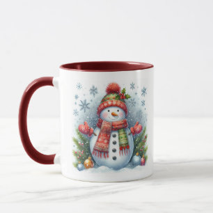 Kerstman op een koude en besneeuwde sneeuw mok