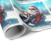 Kerstman op een motor in de sneeuw cadeaupapier (Rol Hoek)