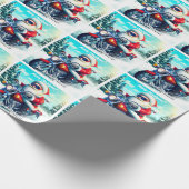 Kerstman op een motor in de sneeuw cadeaupapier (Hoek)