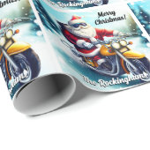 Kerstman op een motor in de sneeuw cadeaupapier (Rol Hoek)
