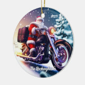 Kerstman op een motor in de sneeuw keramisch ornament (Links)