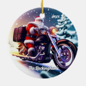 Kerstman op een motor in de sneeuw keramisch ornament (Achterkant)
