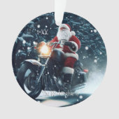 Kerstman op een motor in de sneeuw ornament (voorkant)