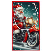 Kerstman op een motor klein cadeauzakje (Achterkant)