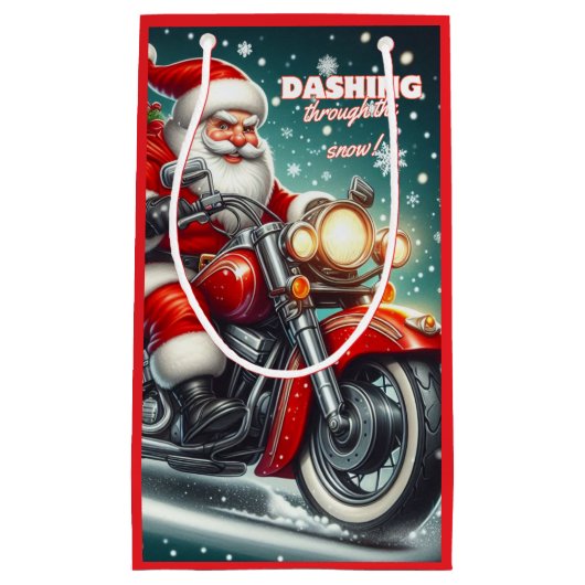 Kerstman op een motor klein cadeauzakje (Voorkant)