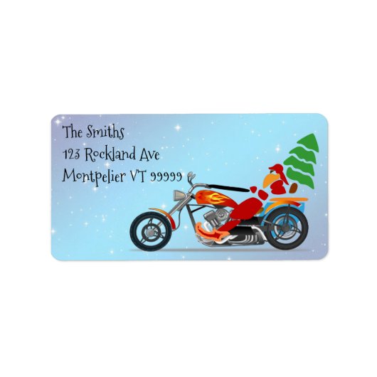 Kerstman op een motor met kerstboom label (Voorkant)
