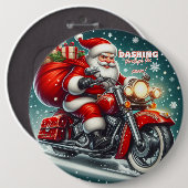 Kerstman op een motor ronde button 6,0 cm (Voorkant /achterkant)