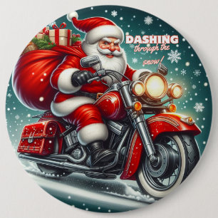 Kerstman op een motor ronde button 6,0 cm