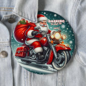 Kerstman op een motor ronde button 6,0 cm (In situ)