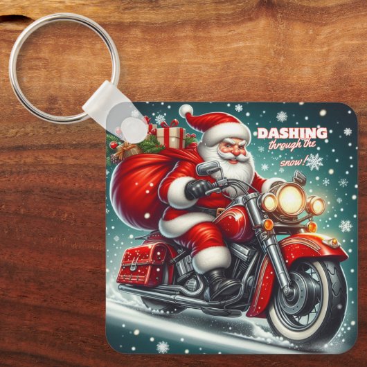 Kerstman op een motor sleutelhanger (Voorkant)