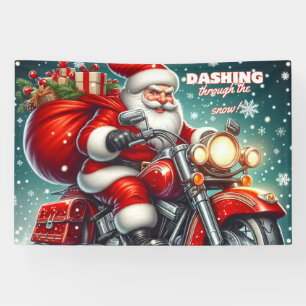 Kerstman op een motor spandoek