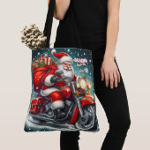 Kerstman op een motor tote bag (Dichtbij)