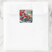 Kerstman op een motor vierkante sticker (Tas)