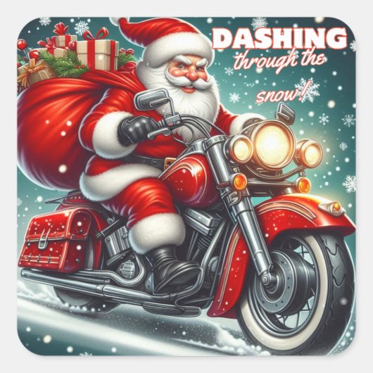 Kerstman op een motor vierkante sticker (Voorkant)