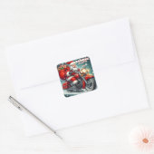 Kerstman op een motor vierkante sticker (Envelop)