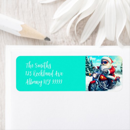 Kerstman op een motorfiets etiket (Insitu)