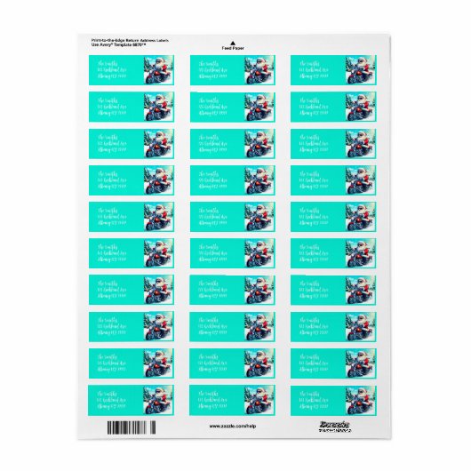 Kerstman op een motorfiets etiket (Full Sheet)