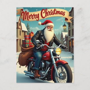 Kerstman op een motorfiets feestdagenkaart