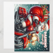 Kerstman op een motorfiets feestdagenkaart (Voorkant / Achterkant)