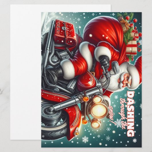 Kerstman op een motorfiets feestdagenkaart (Voorkant / Achterkant)