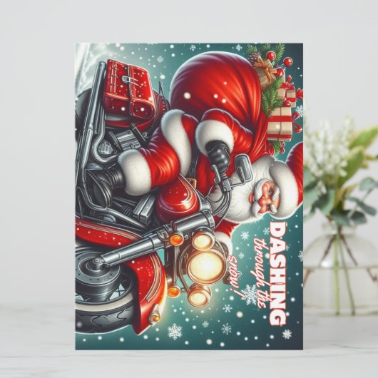Kerstman op een motorfiets feestdagenkaart (Staand voorkant)