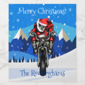 Kerstman op een motorfiets in de bergen wijn etiket (Enkel label)