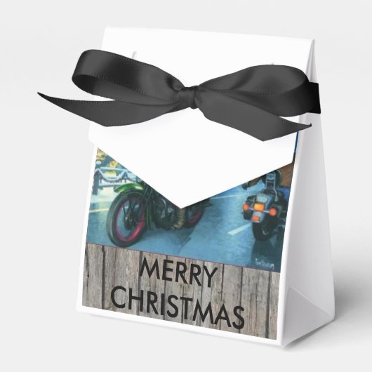 Kerstman op een motorfiets kerstcadeau doos bedankdoosjes (Voorkant Zijde)