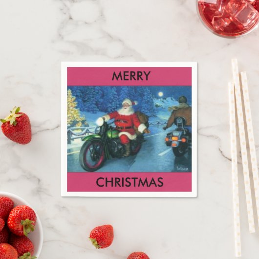 Kerstman op een motorfiets papieren servet (Insitu)