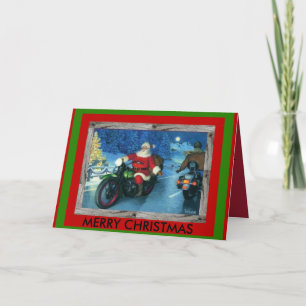 Kerstman op een motorfietsKerstkaart Feestdagen Kaart