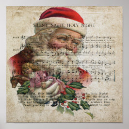 Kerstman op een muziek achtergrond met speelgoed poster