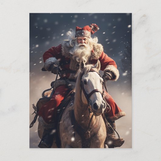 Kerstman op een paard briefkaart (Voorkant)