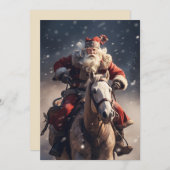Kerstman op een paard feestdagenkaart (Voorkant / Achterkant)