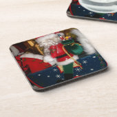 Kerstman op een paard met Snow Art Print Bier Onderzetter (Linkerzijde)