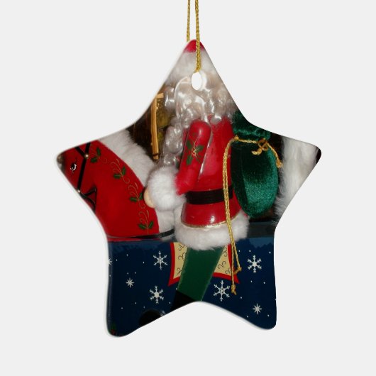 Kerstman op een paard met Snow Art Print Keramisch Ornament (Rechts)