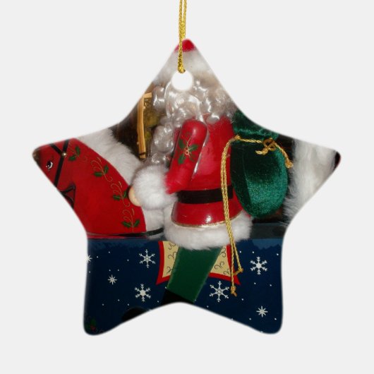 Kerstman op een paard met Snow Art Print Keramisch Ornament (Voorkant)