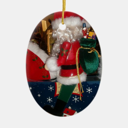 Kerstman op een paard met Snow Art Print Keramisch Ornament (Voorkant)