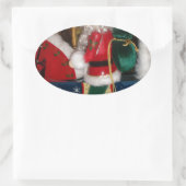 Kerstman op een paard met Snow Art Print Ovale Sticker (Tas)