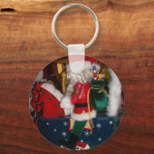 Kerstman op een paard met Snow Art Print Sleutelhanger (Voorkant)