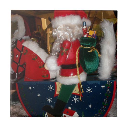 Kerstman op een paard met Snow Art Print Tegeltje (Voorkant)