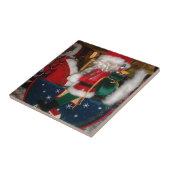 Kerstman op een paard met Snow Art Print Tegeltje (Zijkant)