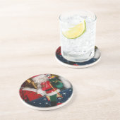 Kerstman op een paard met Snow Art Print Zandsteen Onderzetter (Zijkant)