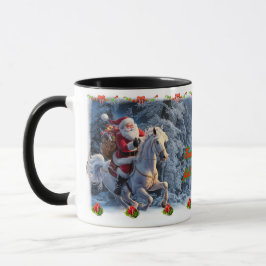 Kerstman op een paard op een keramische koffie mok