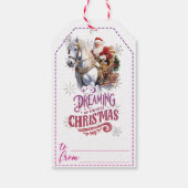 Kerstman op een paardencadeau label cadeaulabel (Achterkant)