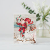 Kerstman op een penny farthing met rendieren feestdagenkaart (Staand voorkant)