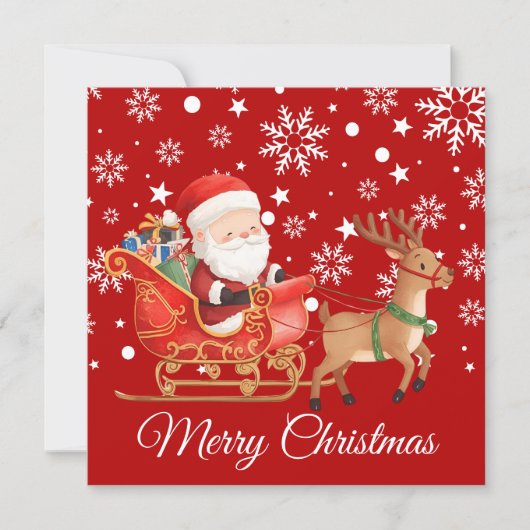 Kerstman op een rendier slee whimsical Kerstkaart (Voorkant)