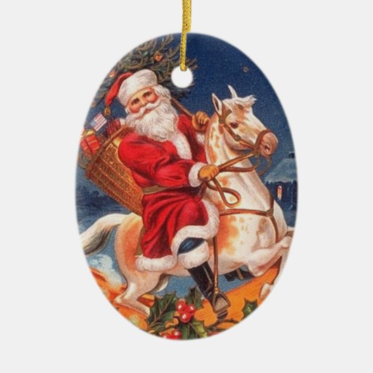  Kerstman op een Rocking Horse Ornament (Voorkant)