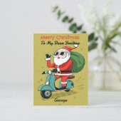 Kerstman op een Scooter Met Zonnebril en X-Mas Cad Briefkaart (Staand voorkant)
