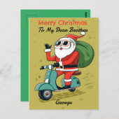 Kerstman op een Scooter Met Zonnebril en X-Mas Cad Briefkaart (Voorkant / Achterkant)