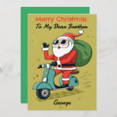Kerstman op een Scooter Met Zonnebril en X-Mas Cad Feestdagenkaart (Voorkant / Achterkant)